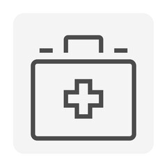 First aid kit vector icon. Consist of portable bag, case or box, cross sign, supplies safety equipment tool and medical item i.e. medicine for doctor, medic to rescue in emergency situation.  48x48 px
