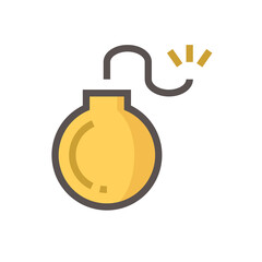 Bomb vector icon. Explosive weapon with round metal, burning spark fuse for military using to attack, aggression, terrorism, destruction. Too danger, risk to explode, explosion or blast. 48x48 px.
