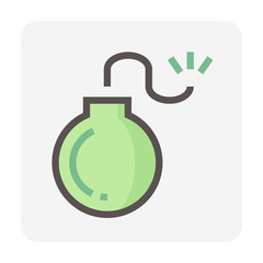 Bomb vector icon. Explosive weapon with round metal, burning spark fuse for military using to attack, aggression, terrorism, destruction. Too danger, risk to explode, explosion or blast. 48x48 px.
