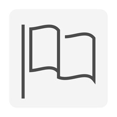 Flag waving and pole or flagpole vector linear line icon design. Marker pin point with simple shape. Concept for country location, start finish and destination. Also target, event, direction. 48x48 px