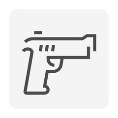 Hand gun or pistol vector icon. Gun is automatic machine weapon consist of caliber, safety, grip, trigger and magazine for police, army or military use to shooting bullet, ammo or ammunition. 48x48 px
