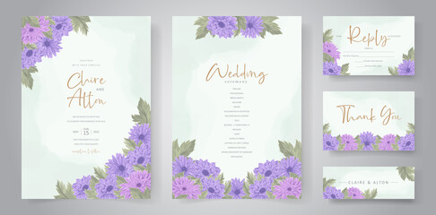 Fototapeta na wymiar Hand drawn chrysanthemum flower wedding invitation template