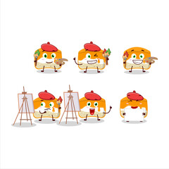 Artistic Artist of orange cake cartoon character painting with a brush
