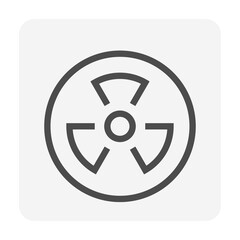 Ionizing radiation or radioactive vector design of icon, sign or symbol. That safety, warning or caution of unsafe, danger or hazard from toxic, emission of nuclear reactor process or x-ray. 64x64 px.