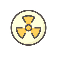 Ionizing radiation or radioactive vector design of icon, sign or symbol. That safety, warning or caution of unsafe, danger or hazard from toxic, emission of nuclear reactor process or x-ray. 64x64 px.