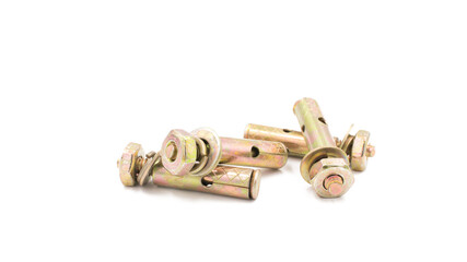 The brass sleeve anchors isolate on white background
