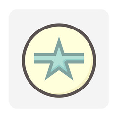 Military star. That simple icon, symbol or logo design in round circle shape. Concept for insignia, rank,  award and honor. Element for reward medal, champion trophy and army uniform. 48x48 pixel.
