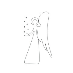 Angel silhouette on white background, Line drawing design. Vector illustration