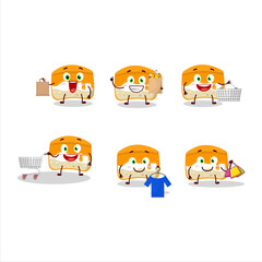 Fototapeta premium A Rich orange cake mascot design style going shopping