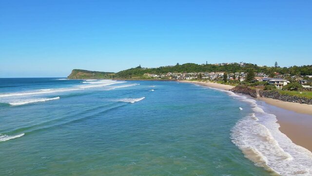 Seaside Village Of Lennox Head Near Pat Morton Lookout At The Headland In New South Wales, Australia. aerial