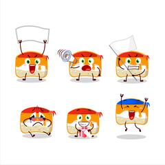 Mascot design style of orange cake character as an attractive supporter