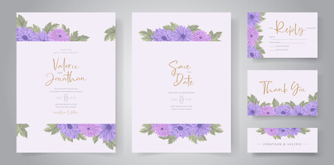 Fototapeta na wymiar Hand drawn chrysanthemum flower wedding invitation template