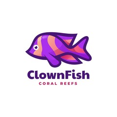 Vector Logo Illustration Clown Fish Simple Mascot Style.