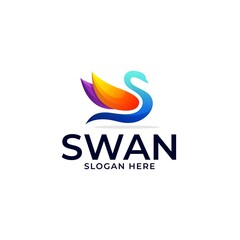 Fototapeta na wymiar Vector Logo Illustration Swan Gradient Colorful Style.