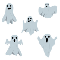 set of cartoon ghosts, Halloween. vector isolated on white background