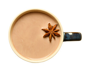 Cup of cocoa drink on white background