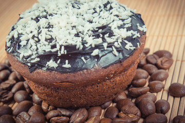 Fresh muffins with chocolate, coffee and desiccated coconut. Dessert for different occasions