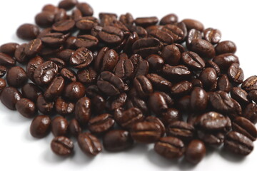 roasted coffee beans isolated on white background 