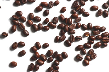 roasted coffee beans isolated on white background 