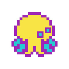 Pixel Art jellyfish on white background, 8-bit vector illustration