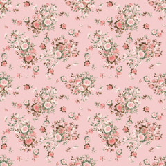  Abstract floral seamless pattern drawn on paper with paints vintage roses
