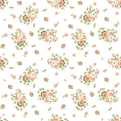  Abstract floral seamless pattern drawn on paper with paints vintage roses