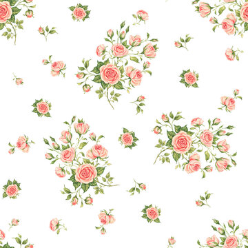  Abstract floral seamless pattern drawn on paper with paints vintage roses © Irina Chekmareva