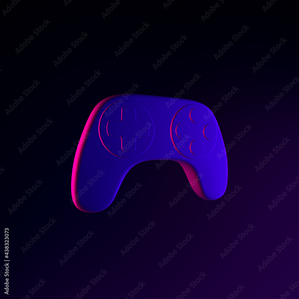 Poster neon joystick icon. 3d rendering interface ui ux element. dark glowing symbol.