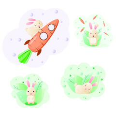 Cute funny rabbits. Set of children's illustrations of forest animals.