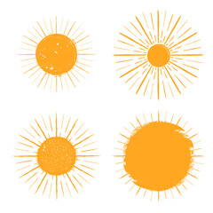 Solar symbol . Vector illustration . Vintage sun logo . Handwritten design element . Abstract geometric shape . Sunburst .