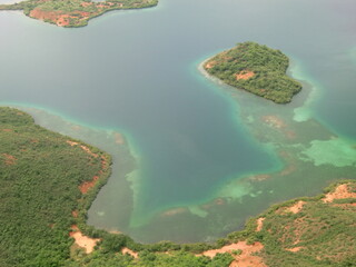 Aerial photography of the Venezuelan coasts and islands in the east of the country, bathed by the waters of the Caribbean Sea.