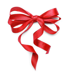 Bow made of red ribbon on white background