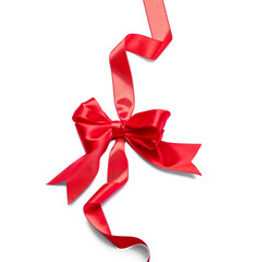 Bow made of red ribbon on white background