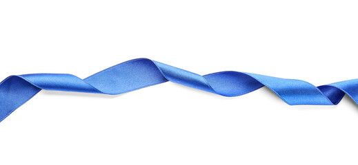 Beautiful blue ribbon on white background