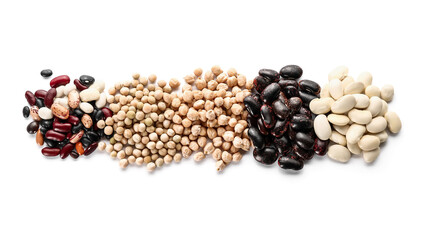 Different legumes on white background