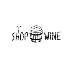 Winery logo template. Vector crayon illustration of octave. Wine-shop icon. Chalkboard texture. Wine barrel of restaurant. Drawn icon for emblem vineyard, biodynamic wines, grape festival, bar sign.