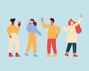 Obraz premium four persons using devices