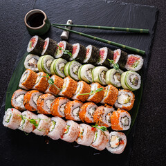 sushi on the black background