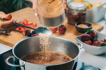 Woman Preparing Fruits, Making Jam.