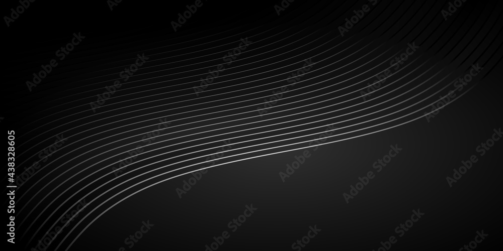 Poster Black background with wave lines. Modern dark abstract texture.