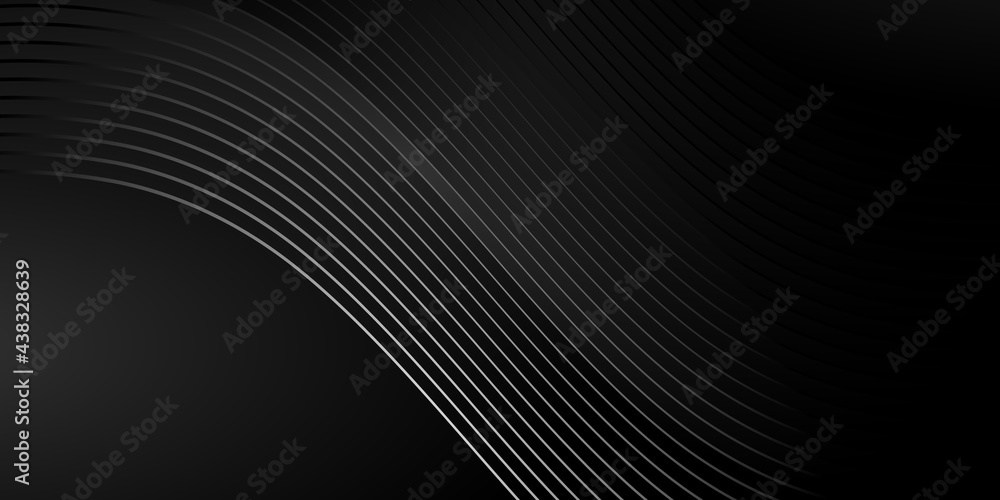 Poster Black background with wave lines. Modern dark abstract texture.
