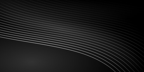 Black background with wave lines. Modern dark abstract texture.