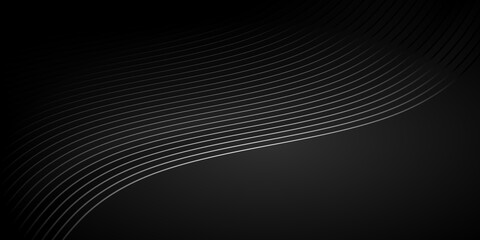 Black background with wave lines. Modern dark abstract texture.