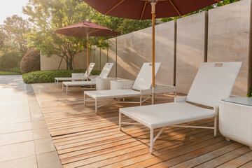 lounge chairs and umbrellas