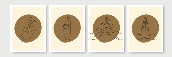 Set of female male hands in minimal linear style. Modern single line art. Vector illustration.
