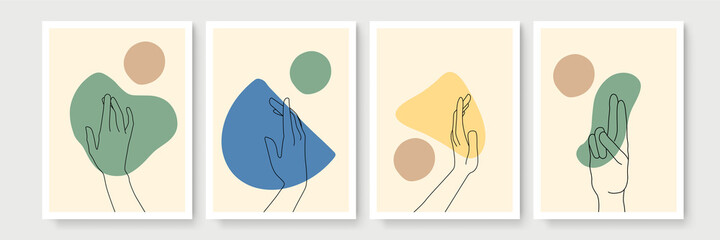 Set of female male hands in minimal linear style. Modern single line art. Vector illustration.
