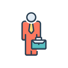 Color illustration icon for businessman with suitcase
