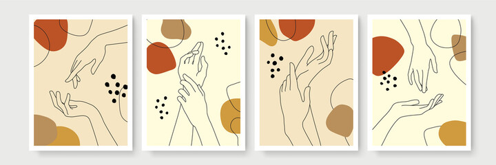 Trendy minimalist abstract minimal hand Monoline illustrations. Set of hand drawn contemporary artistic posters.