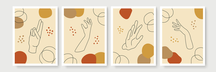 Fototapeta premium Set of Abstract Hand Painted Illustrations for Postcard, Social Media Banner, Brochure Cover Design or Wall Decoration Background. Modern Abstract Painting Artwork. Vector Pattern