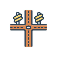 Color illustration icon for crossroad
